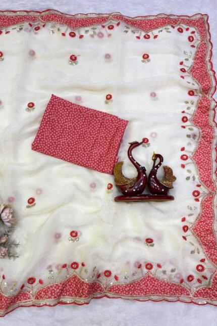 Durga Puja Special Saree in NC Moss fabric with appliqué and sequin work