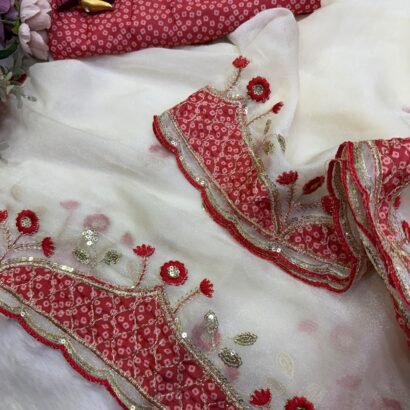Durga Puja Special Saree in NC Moss fabric with appliqué and sequin work