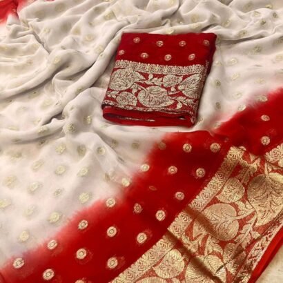 Woman wearing new Durga Puja saree for Navratri and festive wear