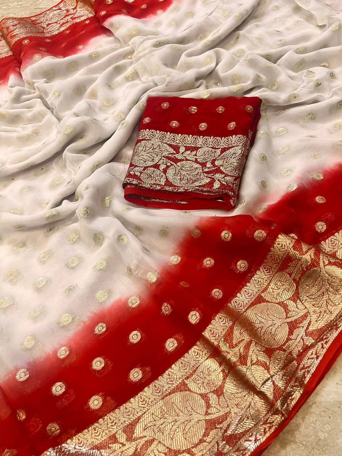 Woman wearing new Durga Puja saree for Navratri and festive wear