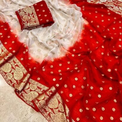 Viscose georgette festive saree with matching contrast blouse piece