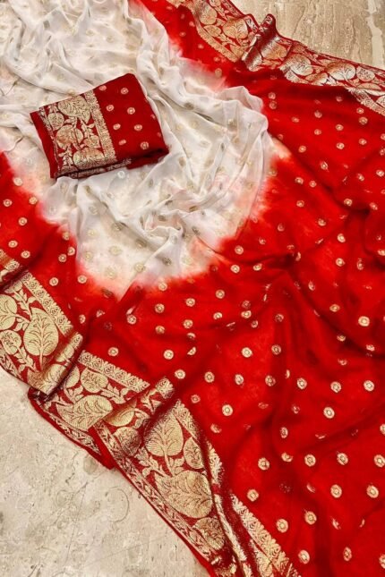 Viscose georgette festive saree with matching contrast blouse piece