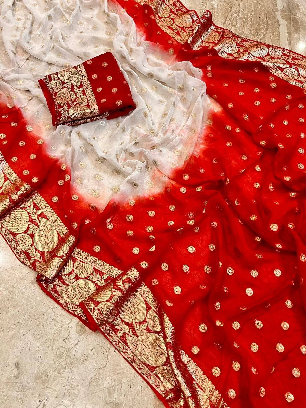 Viscose georgette festive saree with matching contrast blouse piece