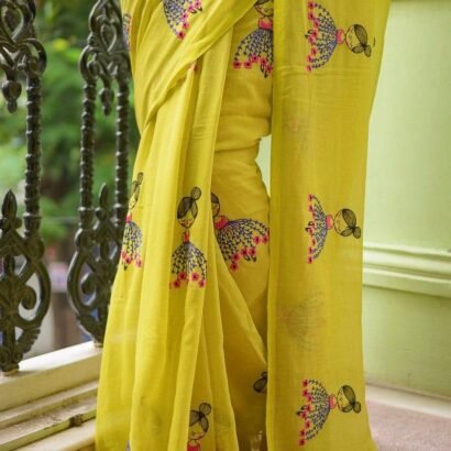 Bengal yellow handloom cotton saree with running blouse