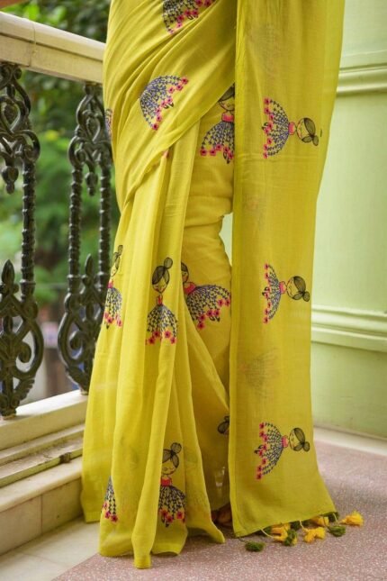 Bengal yellow handloom cotton saree with running blouse