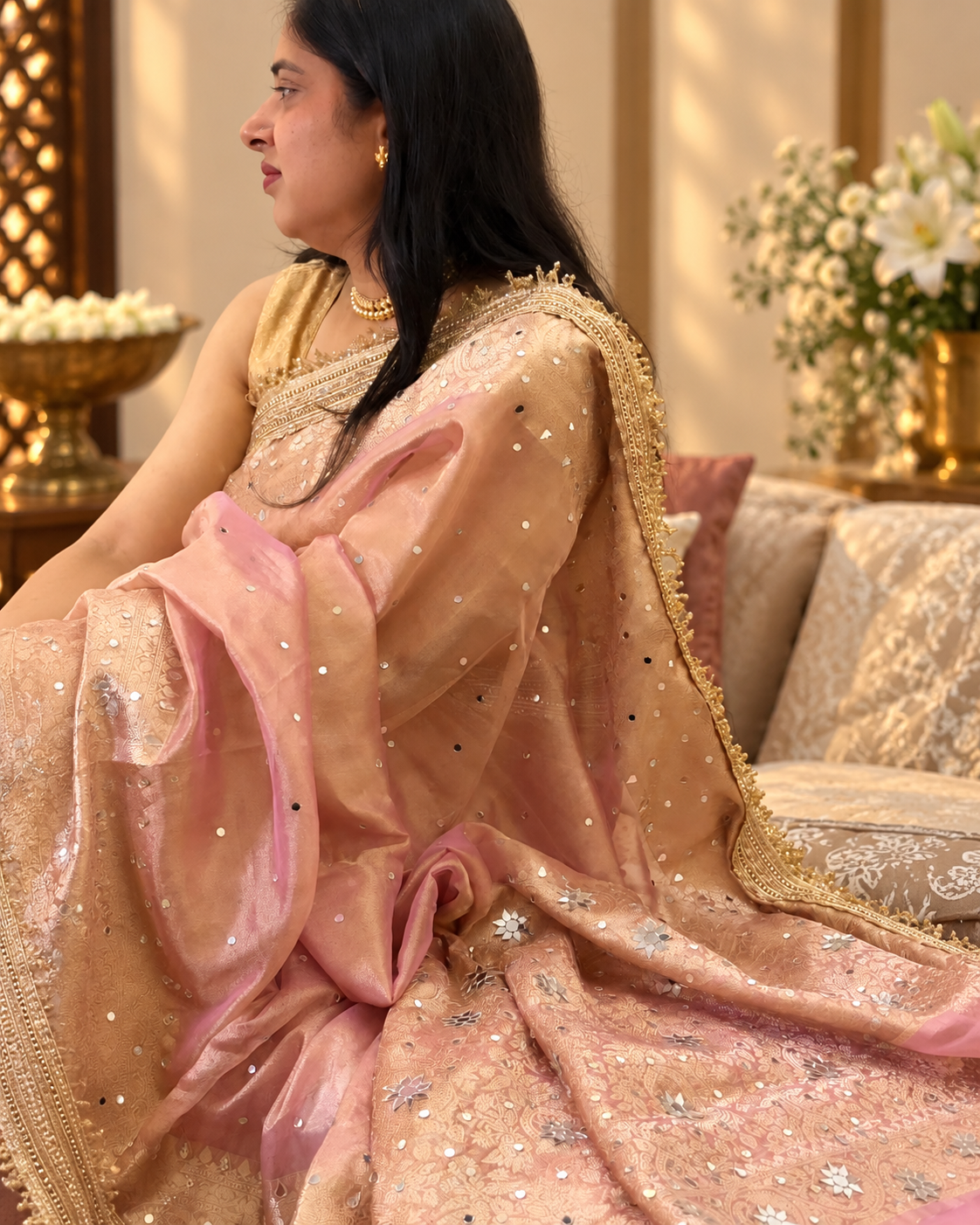 Dusty Rose Banarasi silk saree