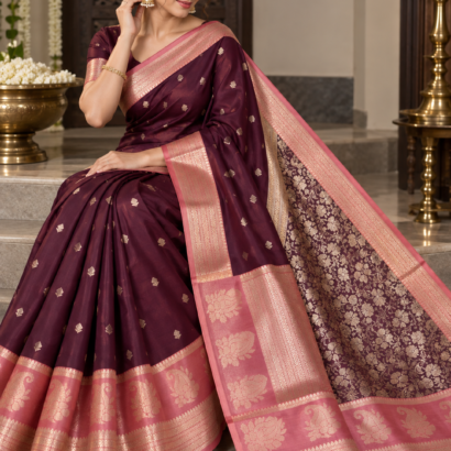 Wine Maroon Banarasi Silk Saree