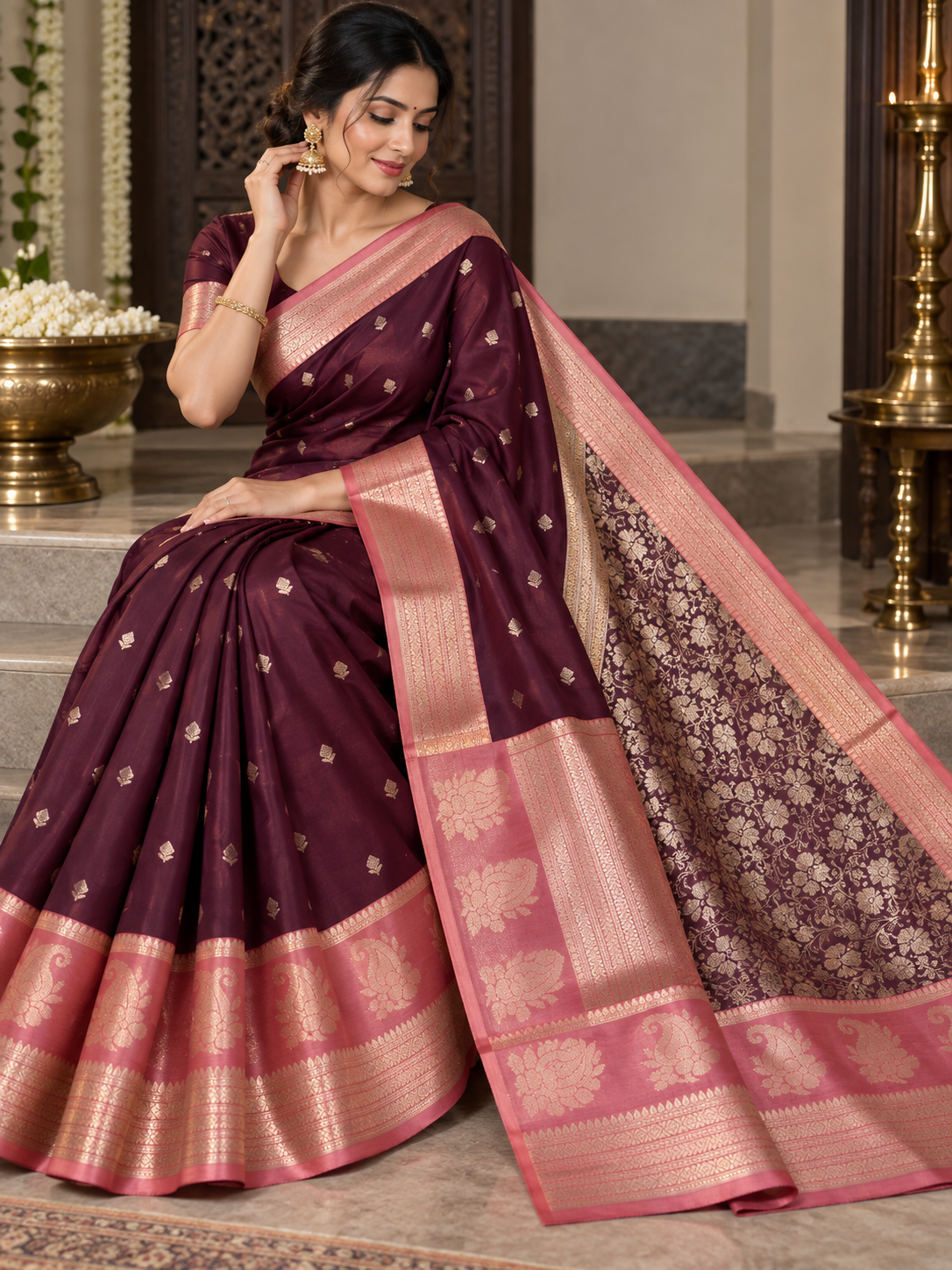 Wine Maroon Banarasi Silk Saree Wine Maroon Banarasi Silk Saree