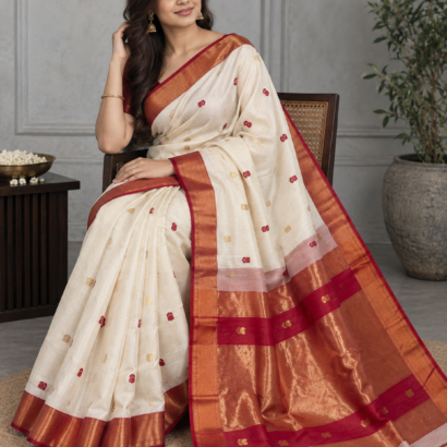 Maheshwari Saree – handloom lotus butta dual-tone silk cotton saree with blouse