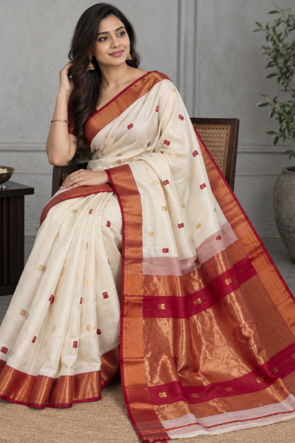 Maheshwari Saree – handloom lotus butta dual-tone silk cotton saree with blouse