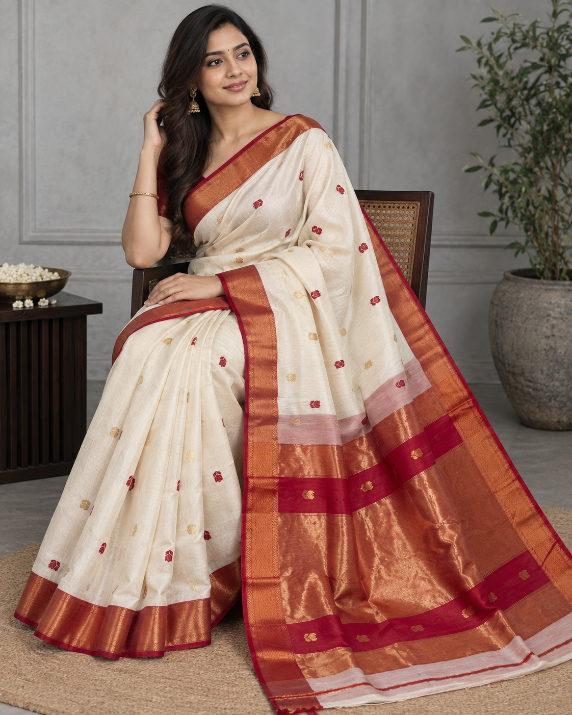 Maheshwari Saree Maheshwari Saree – handloom lotus butta dual-tone silk cotton saree with blouse